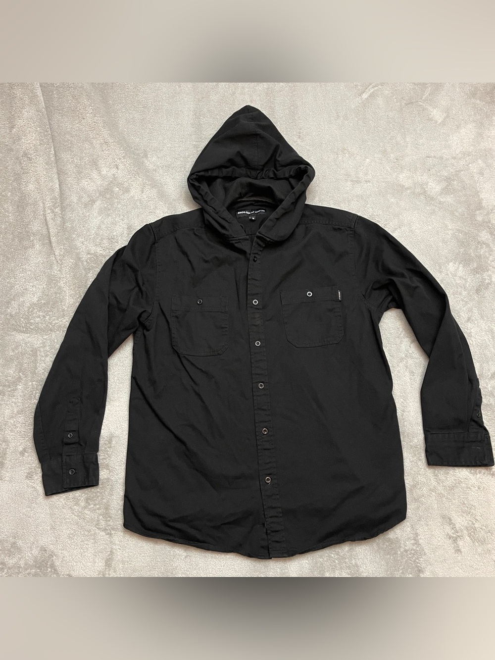 Molokai Surf Co Button Front Shirt Short Sleeve Hoodie Black men's Size Medium